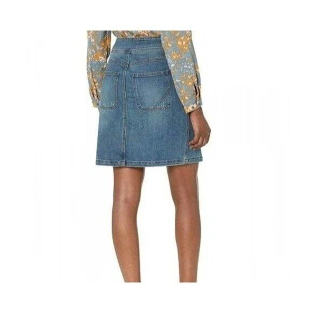 NWT prAna Broadway Denim Mini Jean Skirt Zipper Patch Pockets 2 True Blue #3232 - Picture 4 of 14